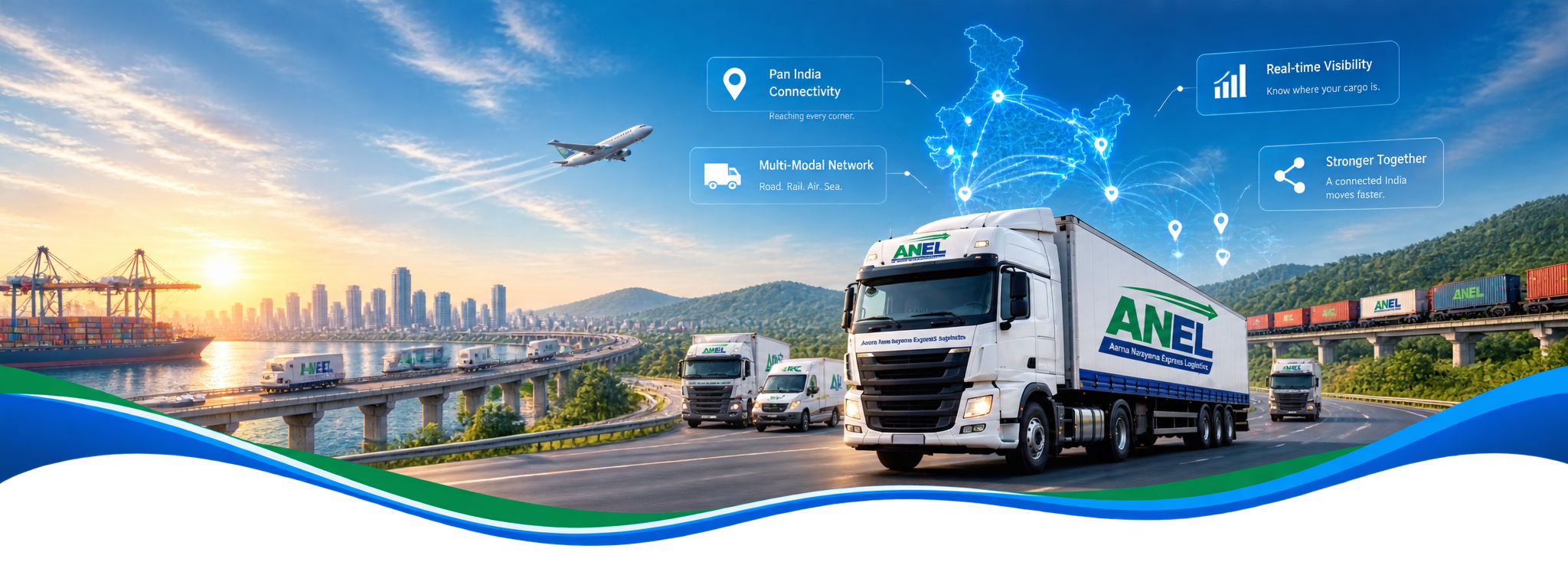 ANEL logistics network connecting road, rail, air and sea transport across India